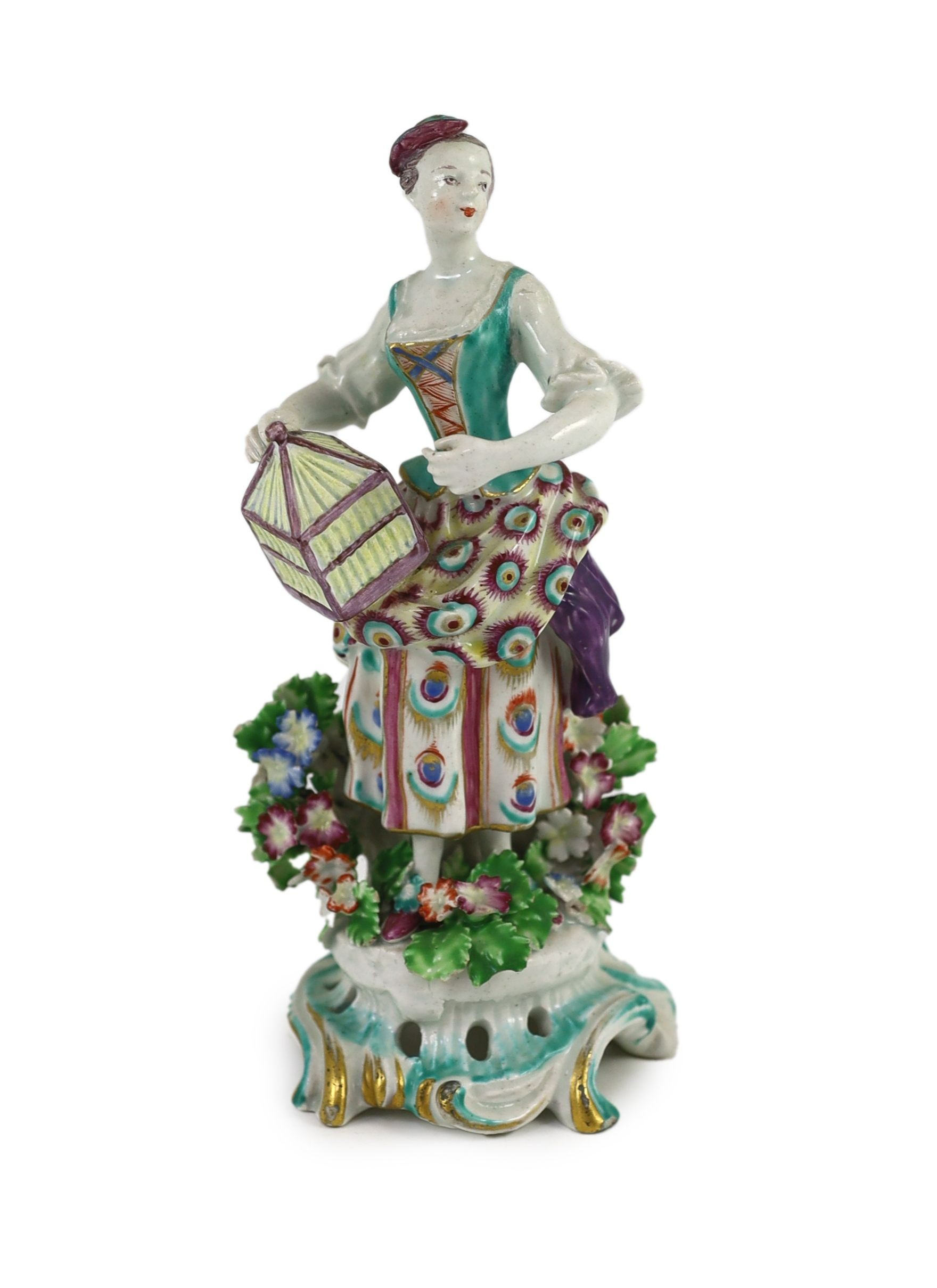 A Bow porcelain figure of a lady, emblematic of Matrimony, c.1765, 20.5cm high